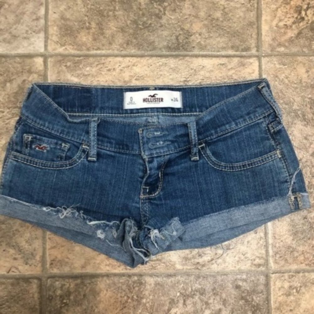 Hollister Low Rise Folded Hem Denim Mini Shorts